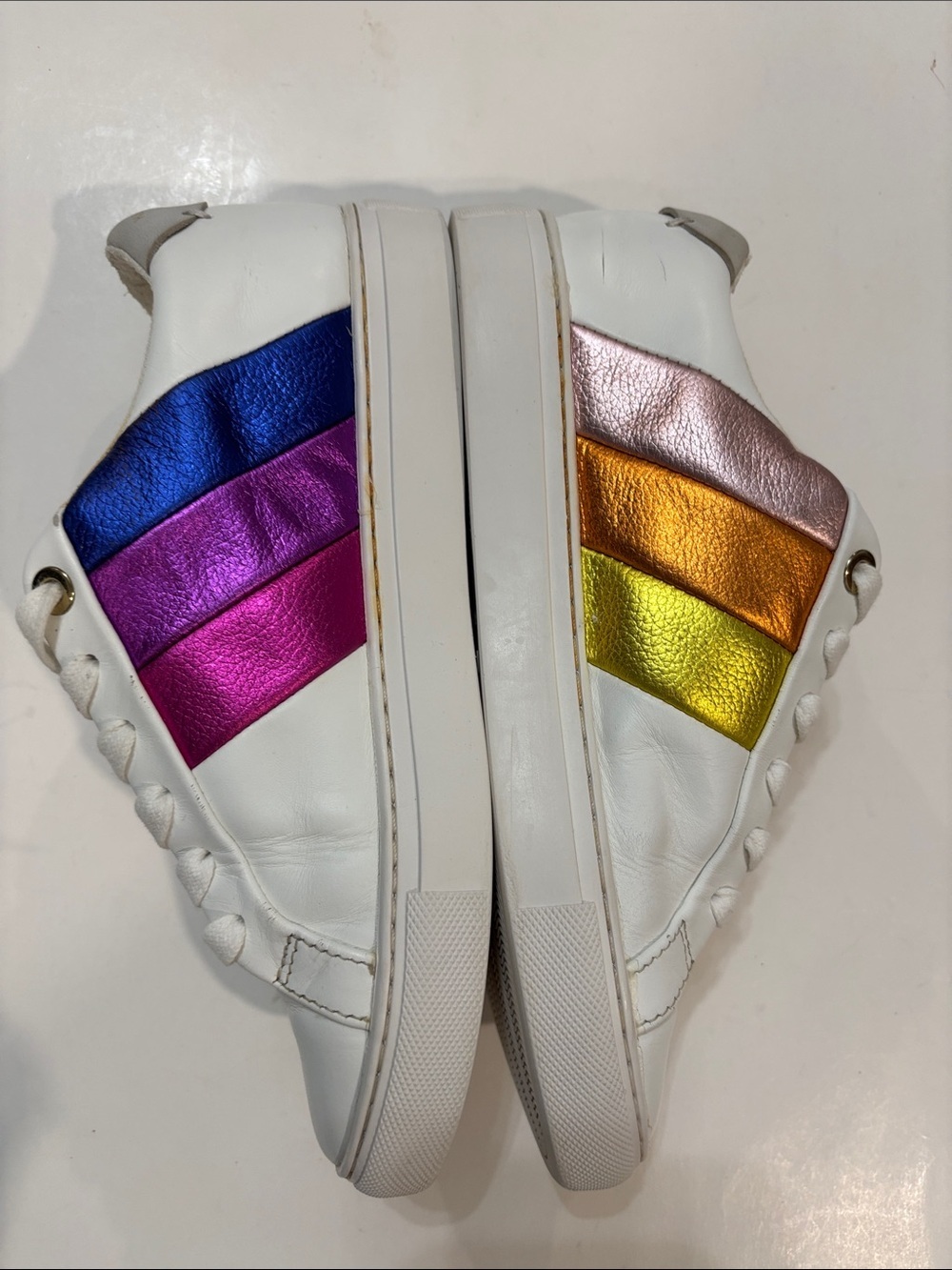 Kurt Geiger Lane Rainbow Leather Sneakers White Metallic Size 6.5/7 - Picture 7 of 14